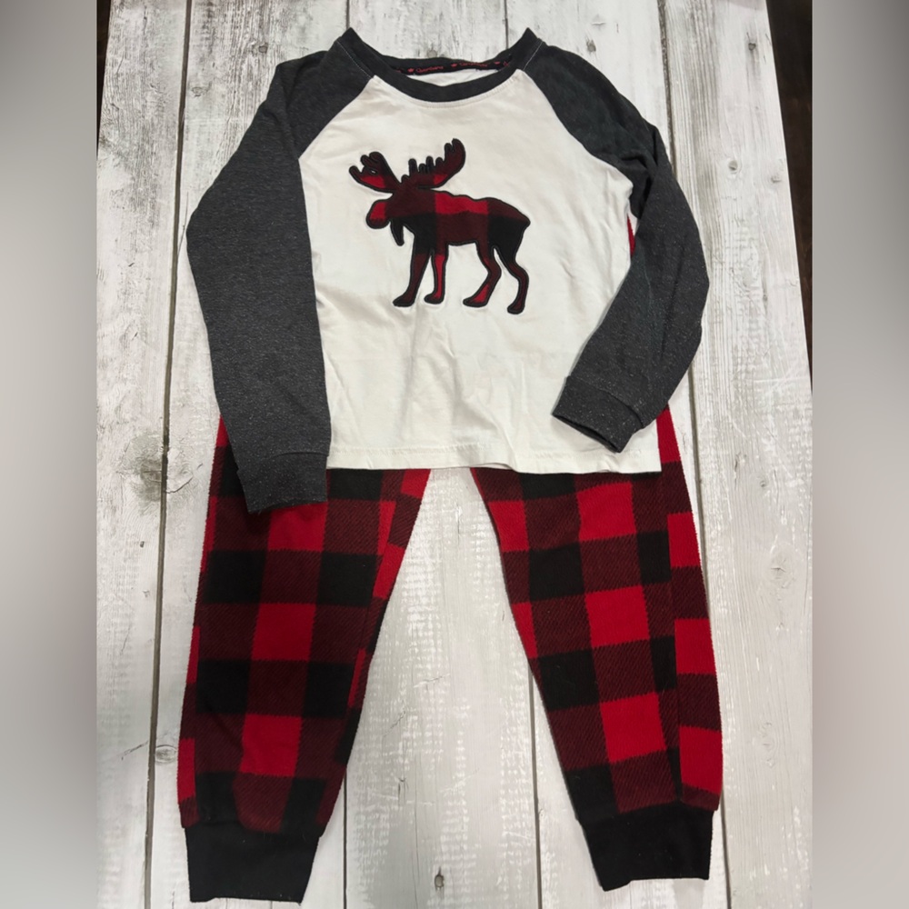 5/$25 Cozy Canadiana Moose Kids Pajama Set - Red and Black Plaid